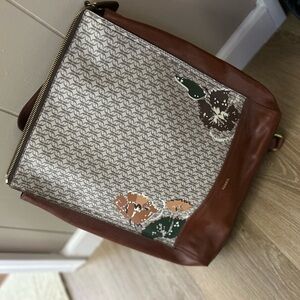 Fossil Brown and Cream Backpack with Floral Accents